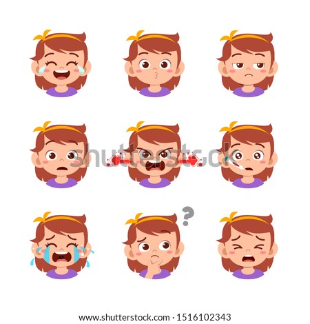 cute kid face expression emoji emoticon set