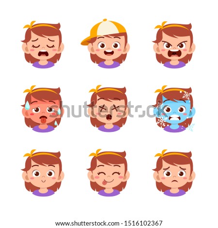 cute kid face expression emoji emoticon set
