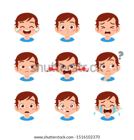 cute kid face expression emoji emoticon set