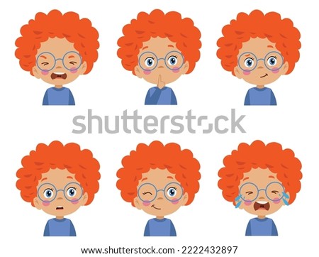 cute kid face expression emoji emoticon set