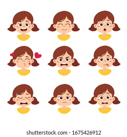 Cute kid facial expresstion set.Vector and illustration.