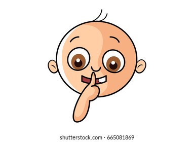 Cute Kid with finger on the lips. vector Illustration. Isolated on white background.