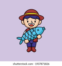 Cute kid in fisherman costume