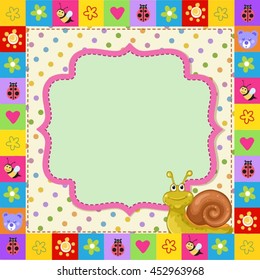 Cute  kid frame with cartoon snail 