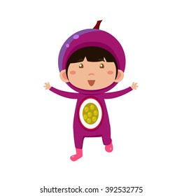 Un Niño Con Ropa De Fruta. Ilustración vectorial