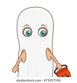 cute kid in a ghost costume halloween season vector illustration