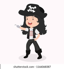 Cute kid girl character in pirate costume