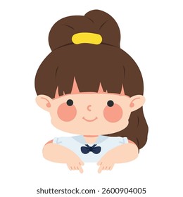 Cute Kid girl points down cartoon