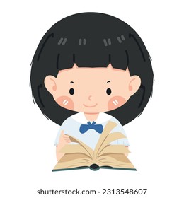 Cute Kid girl students reading a book