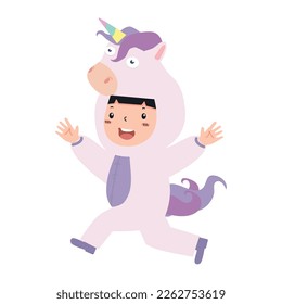 Cute Kid girl unicorn costume cartoon