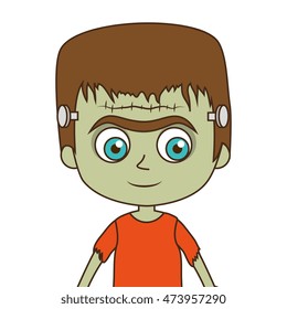 cute kid in a green zombie monster costume halloween season vector illustration