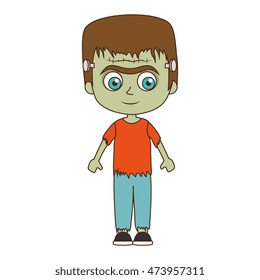 cute kid in a green zombie monster costume halloween season vector illustration