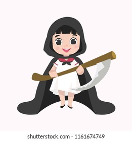 Cute kid Halloween character in grim reaper costume