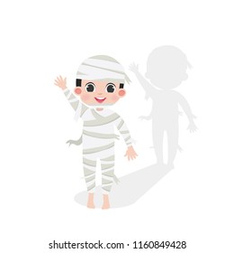 Cute kid Halloween character in  a mummy costume