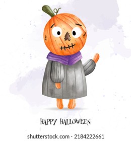 cute kid in Halloween costume vector Illustration. Happy Halloween, watercolor vector illustration
