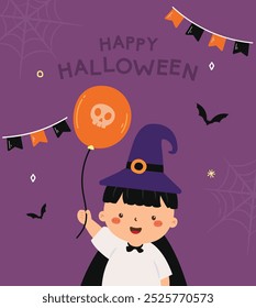 Cute Kid in Halloween Costume Vector Illustration