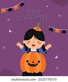 Cute Kid in Halloween Costume Vector Illustration