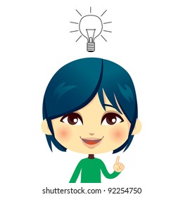 Cute kid having an idea with lightbulb concept and gesture expression