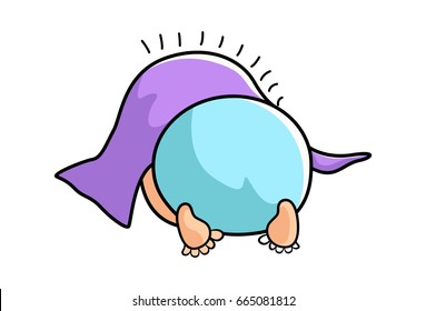 Cute Kid hiding under the blanket. vector Illustration. Isolated on white background.
