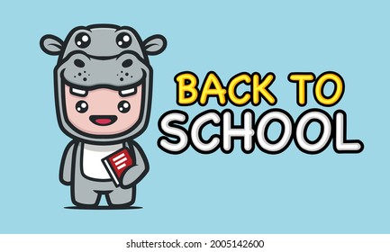 Cute kid with hippo costume in back to school banner design