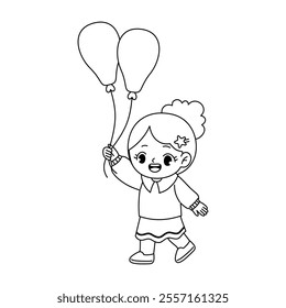 cute kid holding balloon outline coloring printable