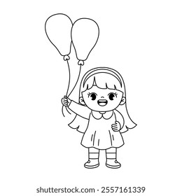 cute kid holding balloon outline coloring printable