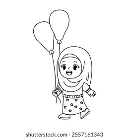 cute kid holding balloon outline coloring printable