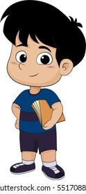 Cute kid holding a book.vector and illustration.