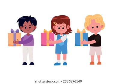 Cute kid holding gift box vector