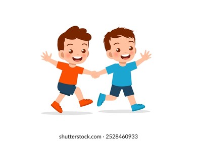 Cute kid holding hand and go together