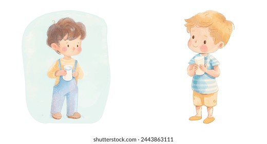 Nettes Kind, das Milch-Aquarell-Vektor-Illustration hält 