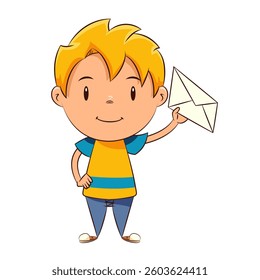 Cute kid holding white envelope