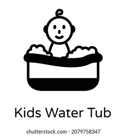 A cute kid inside plastic water tub, solid icon of kids water tub