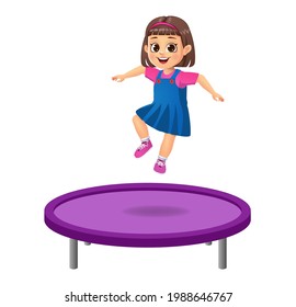 cute kid jump on trampoline. isolated on white background