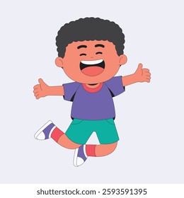 Cute Kid Jumping Cartoon Character Illustration