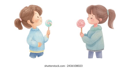 cute kid with lollipop watercolour vector illustration