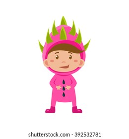 Cute Kid In Lychee Costume. Vector Illustration