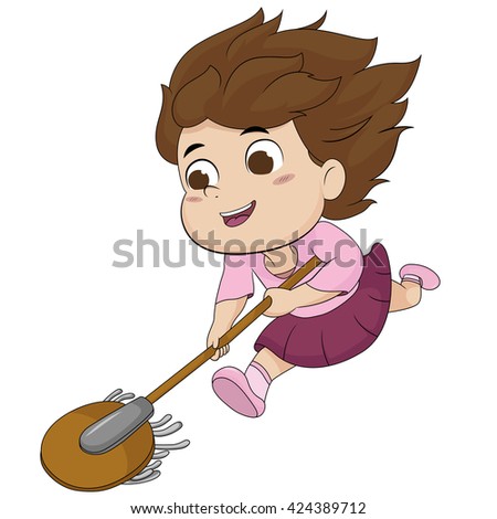 cute kid maid mops the floor.