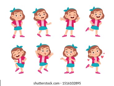 Cute Kid With Many Gesture Expression Set