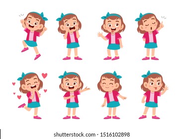 Cute Kid With Many Gesture Expression Set