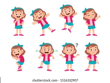 Cute Kid With Many Gesture Expression Set