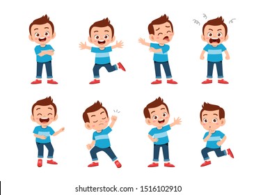 cute kid with many gesture expression set