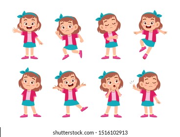 Cute Kid With Many Gesture Expression Set