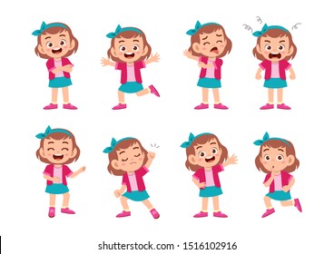 cute kid with many gesture expression set