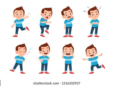 cute kid with many gesture expression set