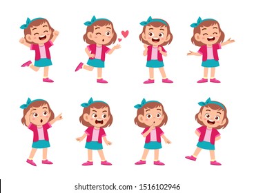 cute kid with many gesture expression set