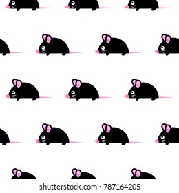 Cute kid mice design seamless vector pattern. Black on white bright backgound.