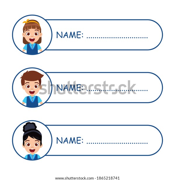 Cute kid name\
tags for school children\
isolated