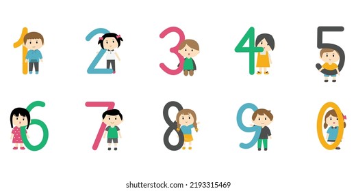 cute kid with numbers clipart element of boys and girls for decoration