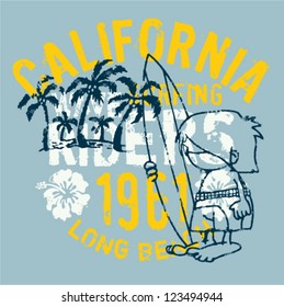 Cute kid on the beach waiting for the waves - artwork for kids t-shirt in 3 custom colors